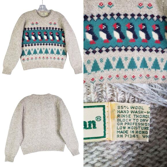 Vintage LL Bean Sweater Women’s Wool Knit Size Small Medium ? Puffin Beige - Picture 1 of 8